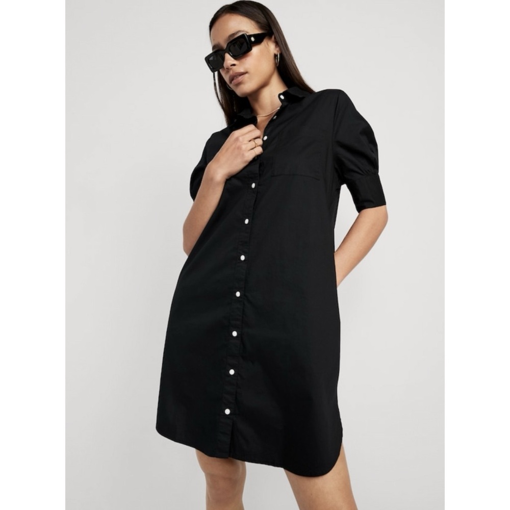 Old Navy Black Short Sleeve Shirt Midi Dress